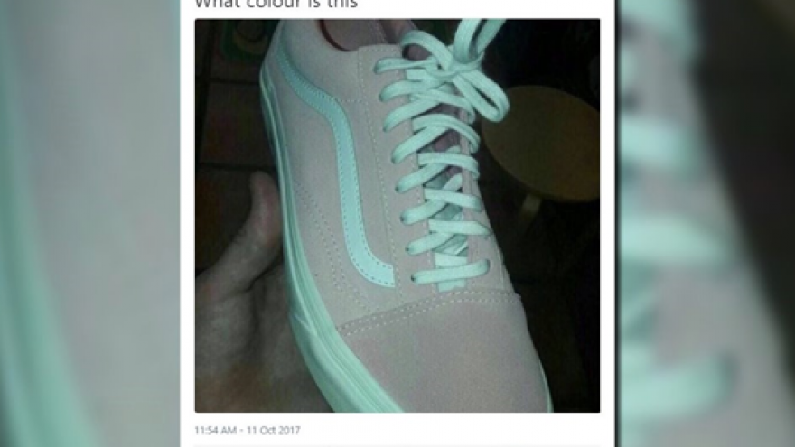 pink and white gray and teal shoe